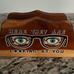 Vintage wood eye glass holder.